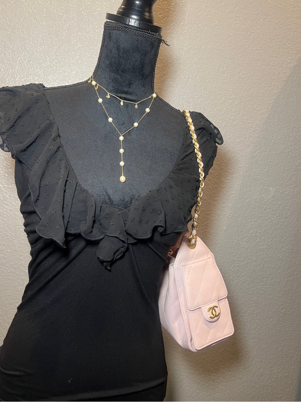 bebe Black Ruffled Detail Top